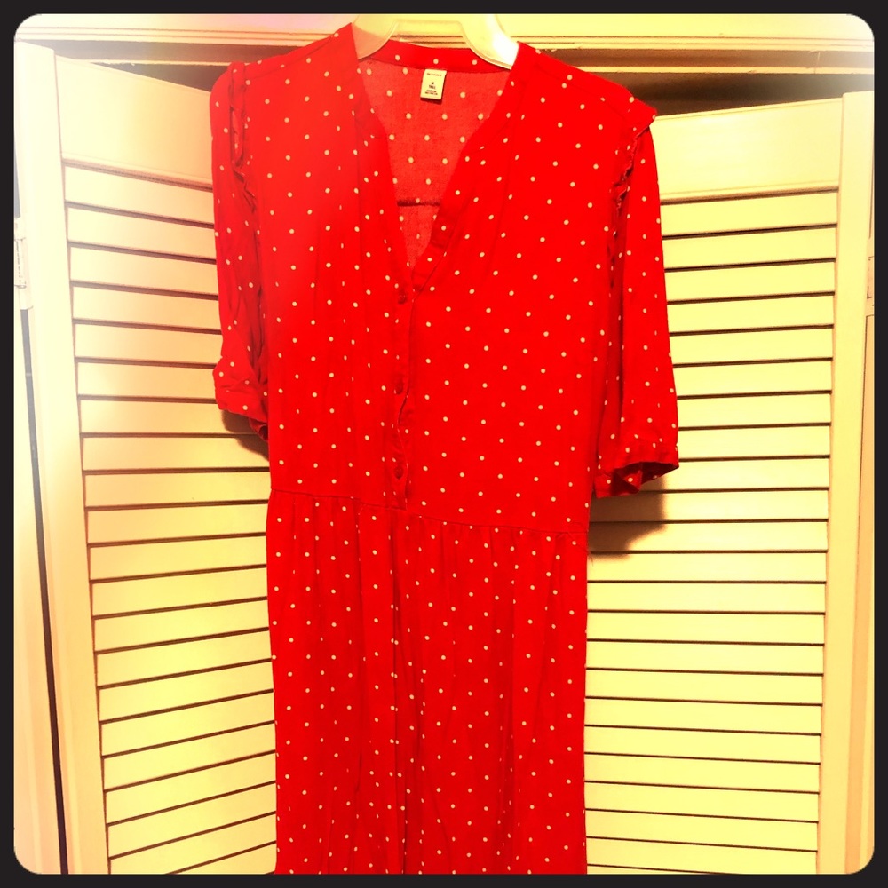 LIKE NEW red polka dot dress - M Tall or good midi